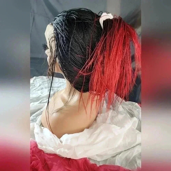 Yassine Red/Black Ombre Braided Wig | 100% Handmade Micro Millions Lace NWT - Picture 9 of 17